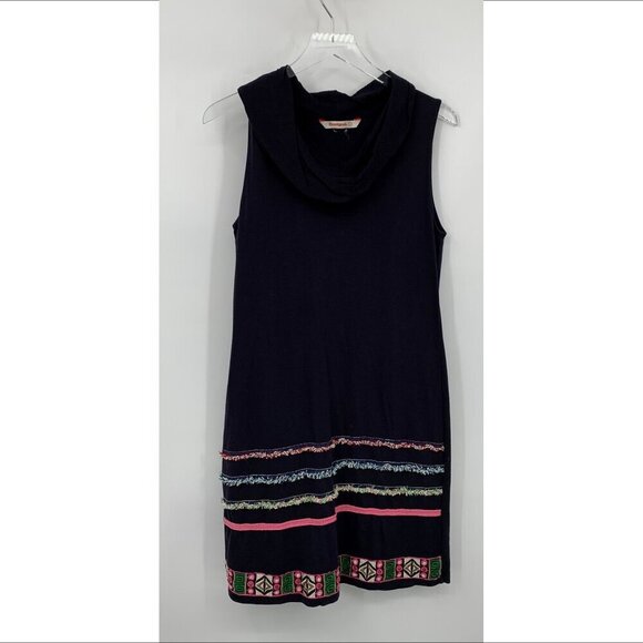 Desigual boho shift dress black sleeveless cowl neckline fringe embroidery Large - Picture 2 of 6